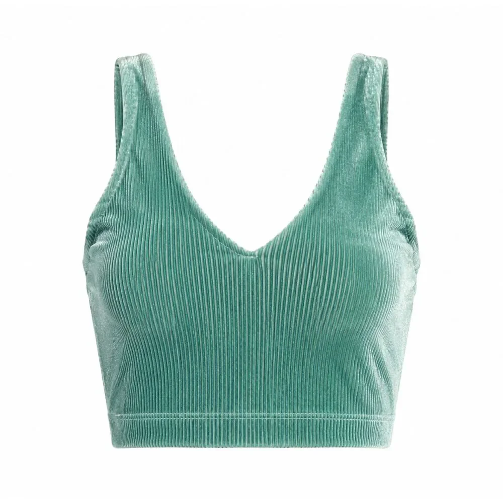 Out From Under Mint Green Velvet Ribbed Bralette Crop Top Size S Y2K